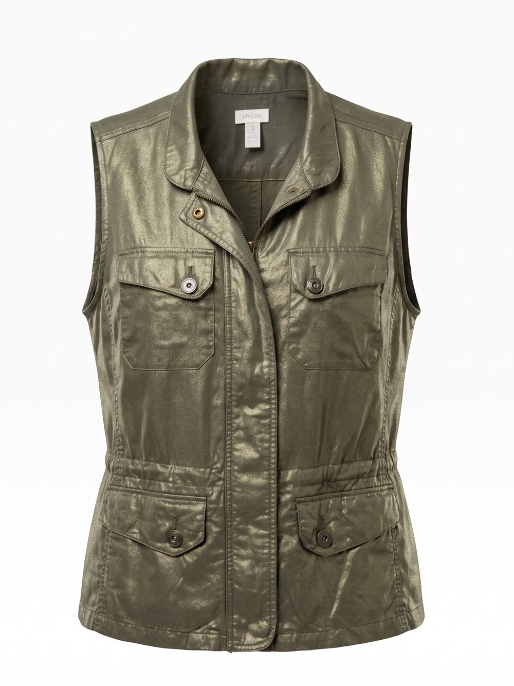 Chico's Metallic Olive Utility Vest - Shimmery Green